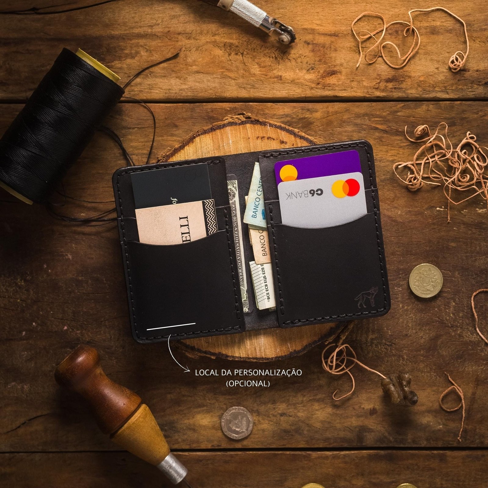 Carteira de Couro Vertical NO.6 Preta - Imagem 7