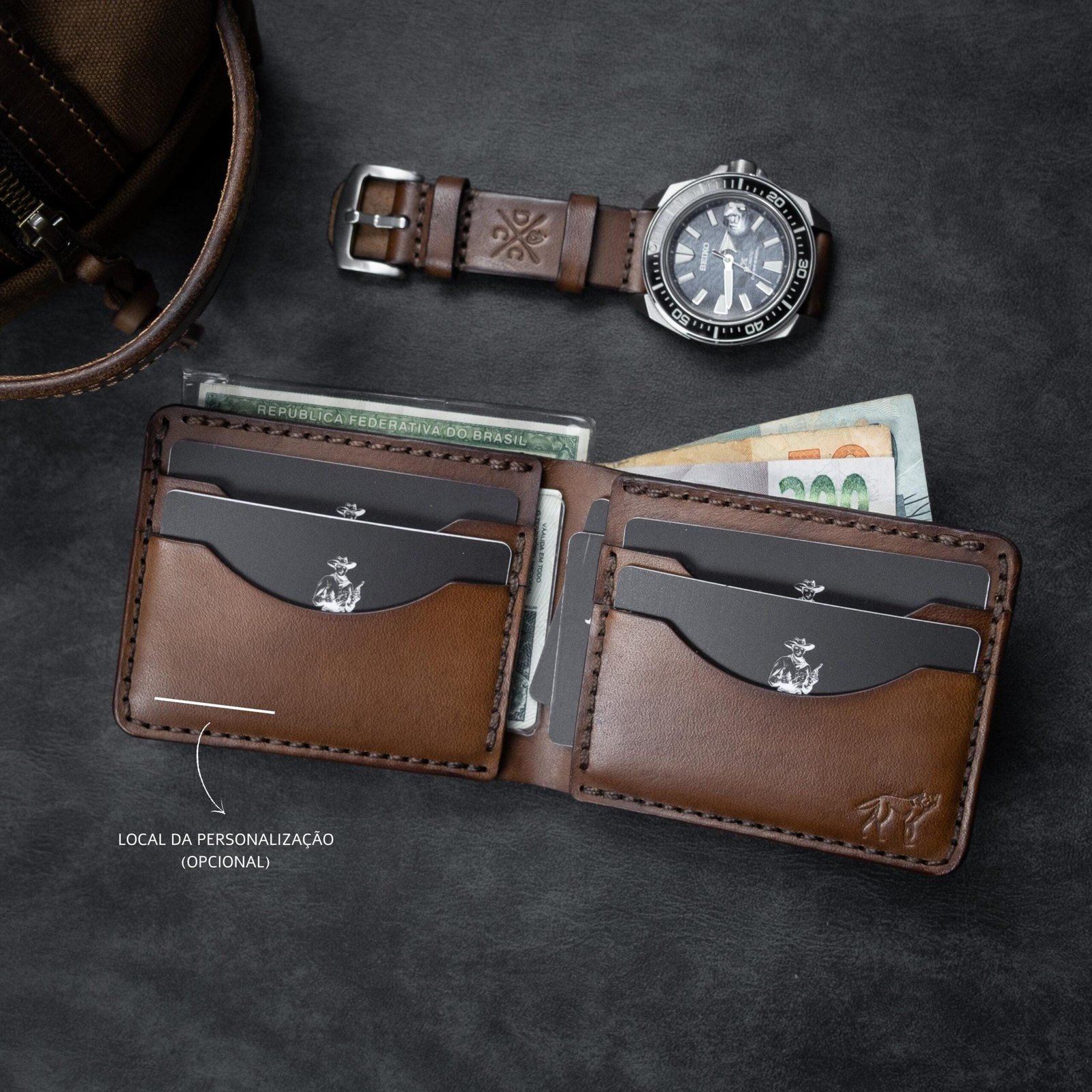 Carteira de couro marrom