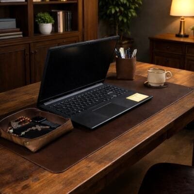 Desk Pad de Couro Marrom 