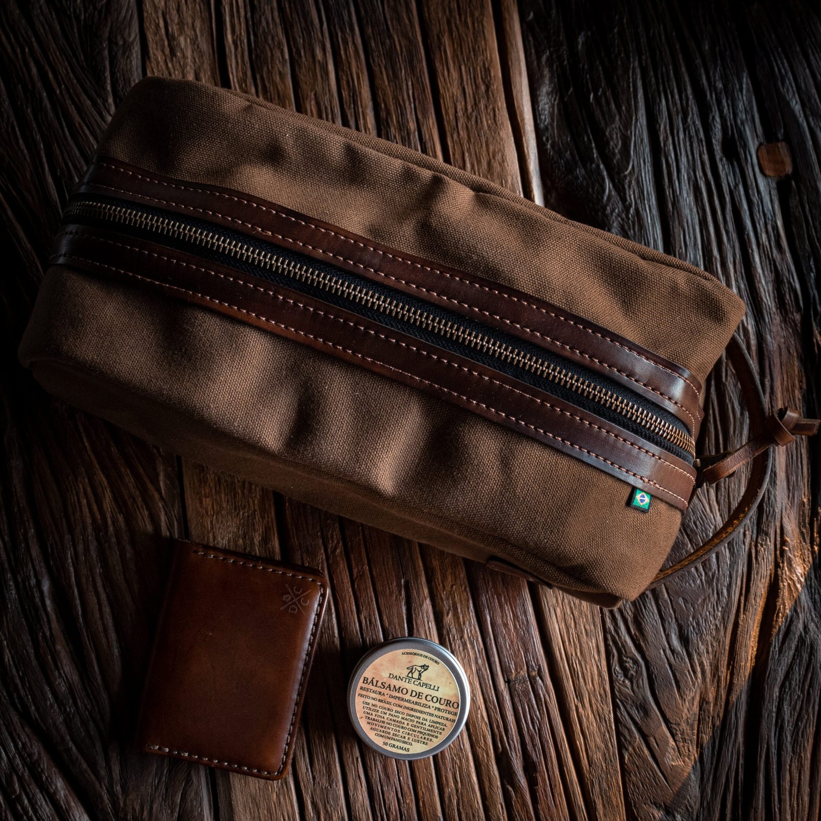 Necessaire Lona Encerada e Couro Marrom - Imagem 6