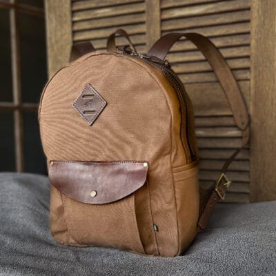 Mochila Lona Encerada e Couro