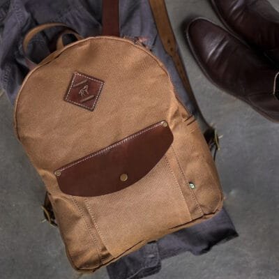 Mochila Lona Encerada e Couro