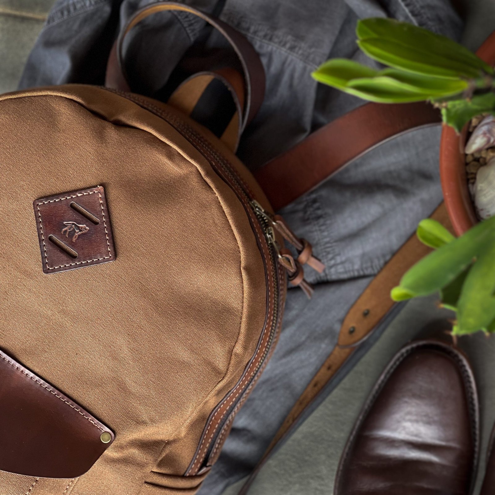 Mochila Lona Encerada e Couro - Imagem 3