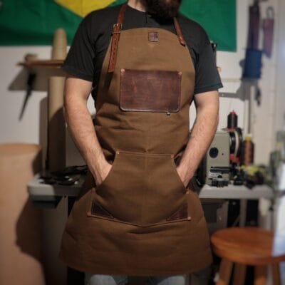 Avental Lona Encerada e Couro Marrom