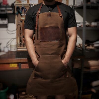 Avental Lona Encerada e Couro Marrom