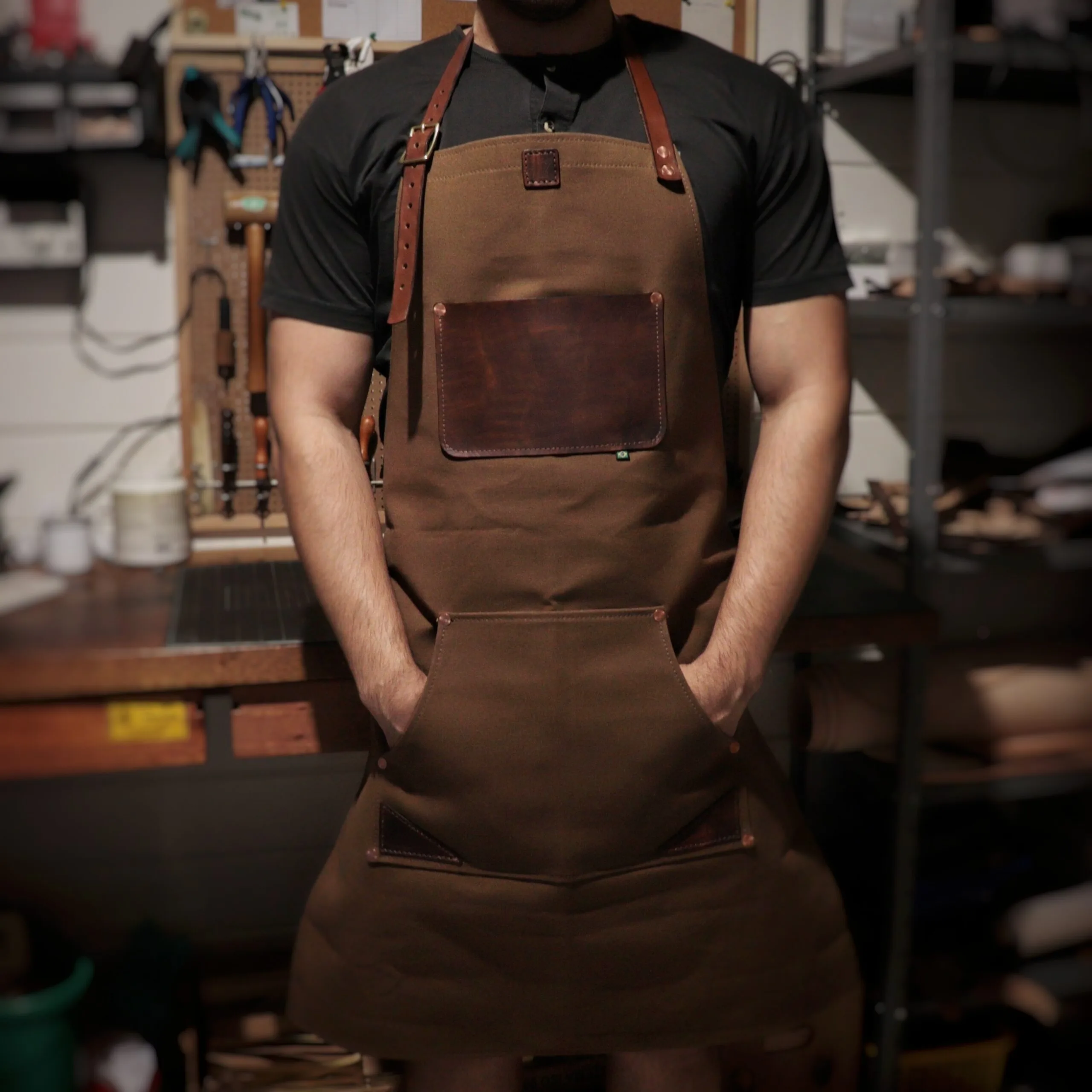 Avental Lona Encerada e Couro Marrom - Imagem 2