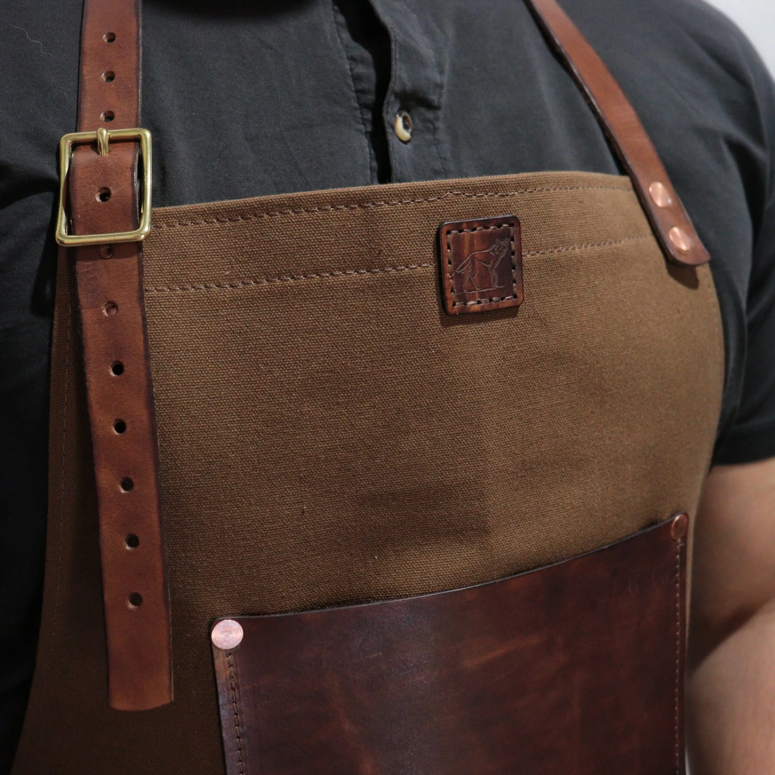 Avental Lona Encerada e Couro Marrom - Imagem 4