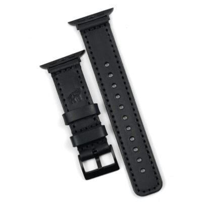 Pulseira de Couro Apple Watch Costurada Preta