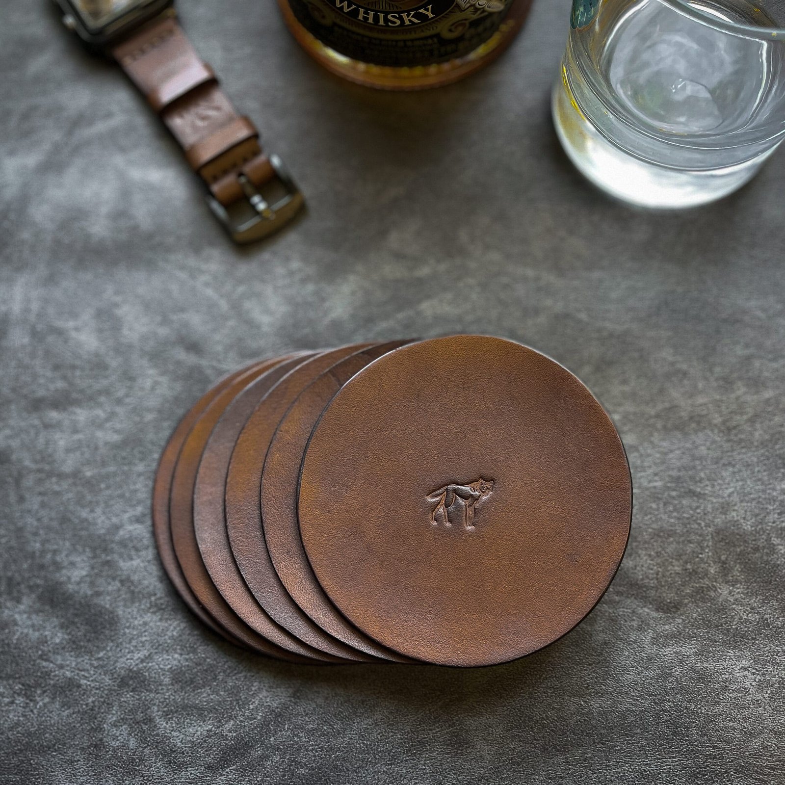 Kit Porta Copos de Couro Marrom - Imagem 5