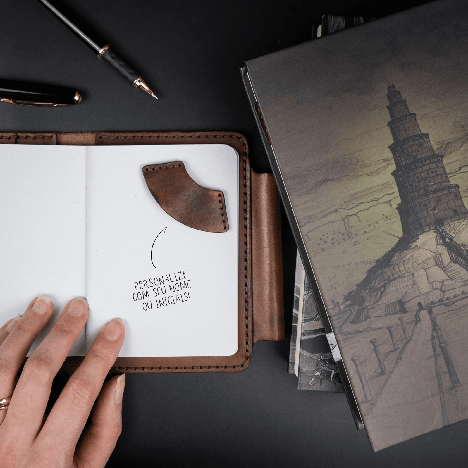 Kit 2 Marca Página de Couro Marrom - Imagem 3