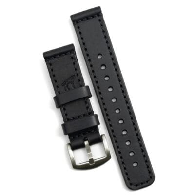 Pulseira de Couro Relógio Costurada Preta