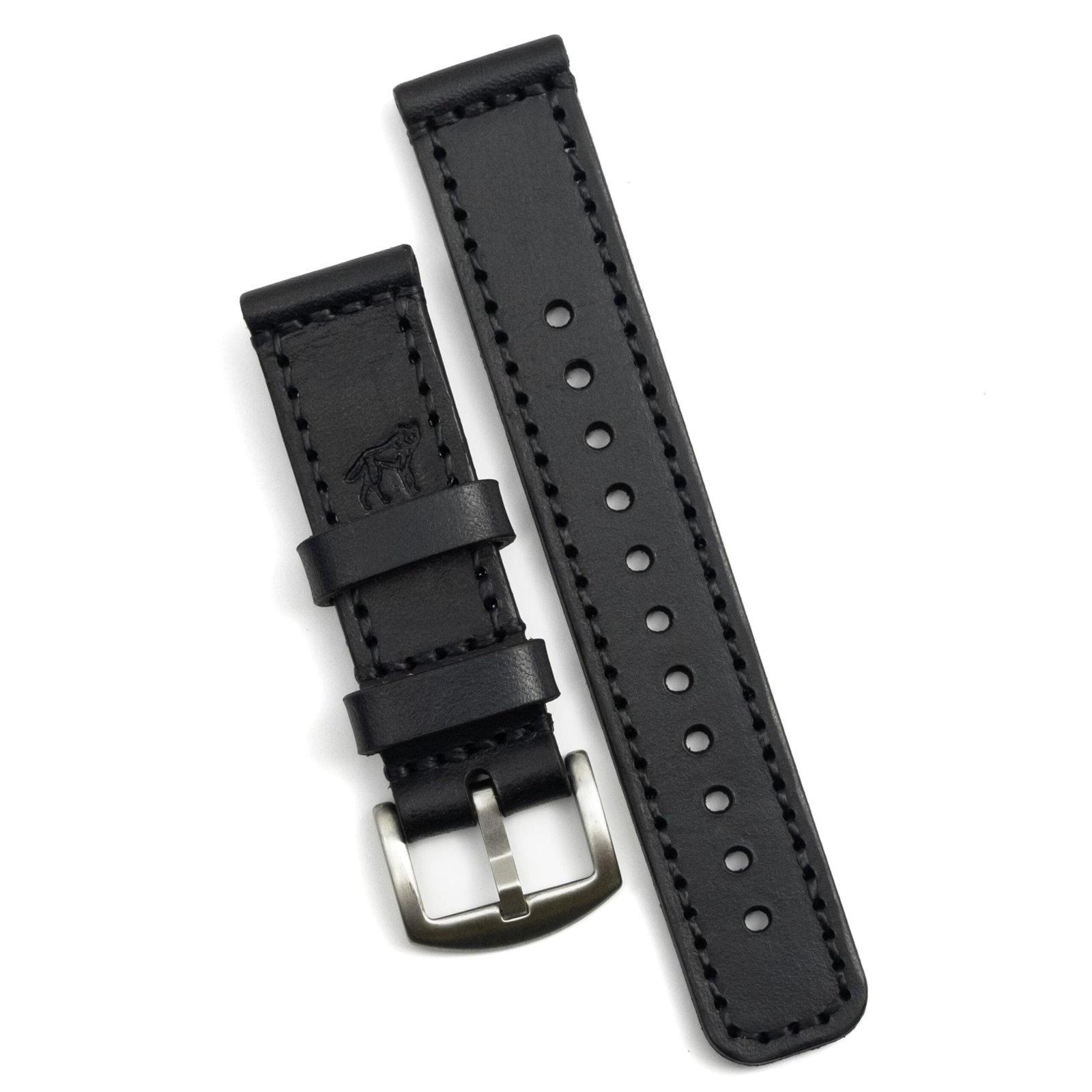 Pulseira de Couro Relógio Costurada Preta