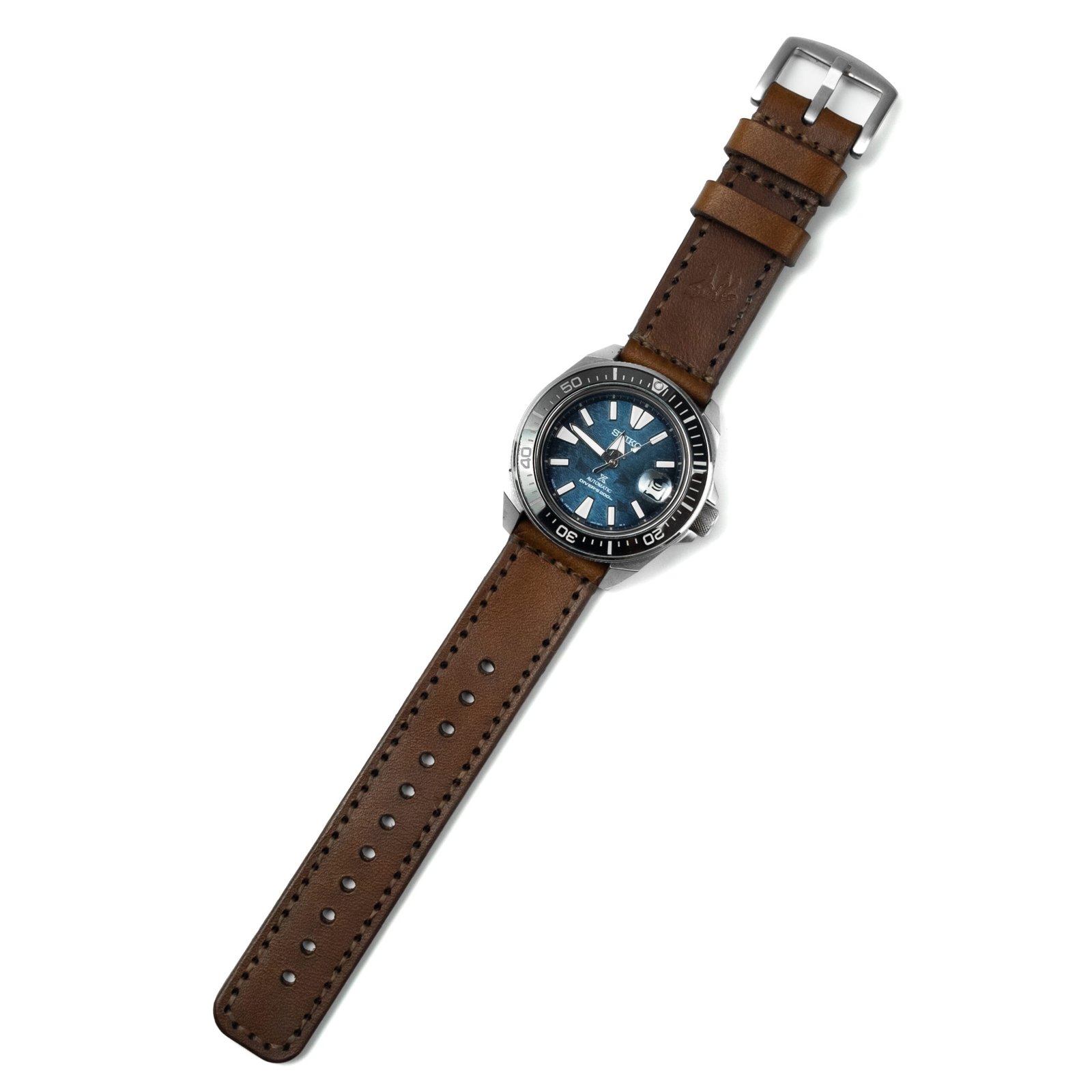 Pulseira de Couro Relógio Costurada Marrom - Imagem 7