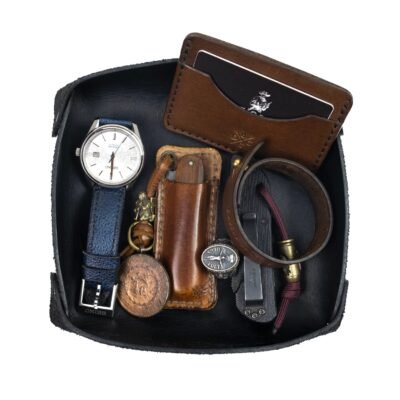 Organizador de Mesa em Couro Preto 