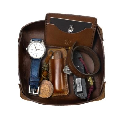 Organizador de Mesa em Couro Marrom 