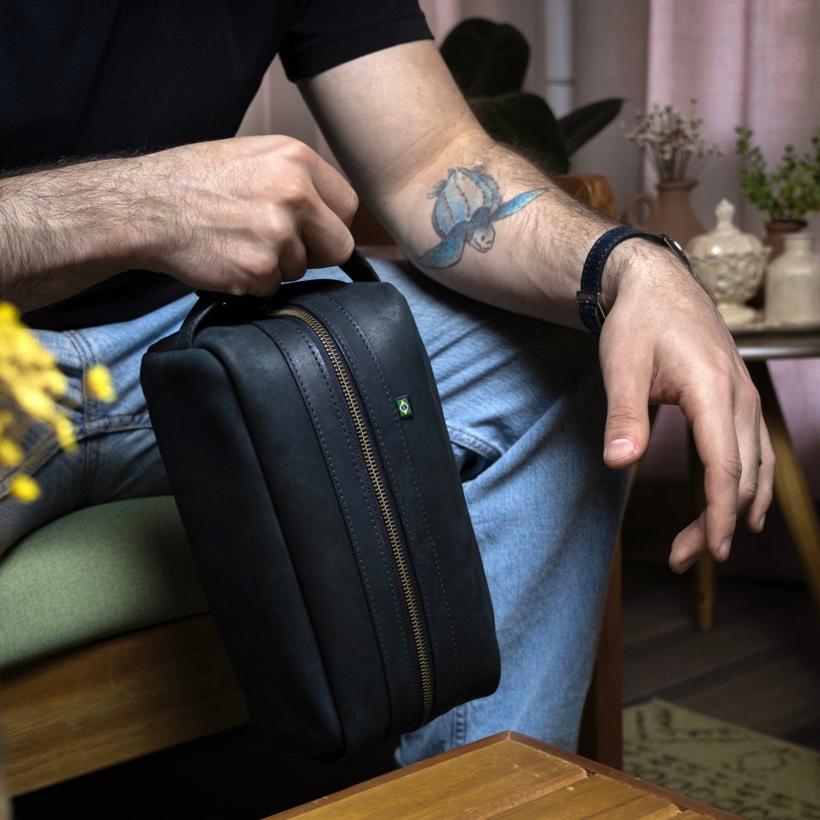 Necessaire em Couro Preta - Imagem 5