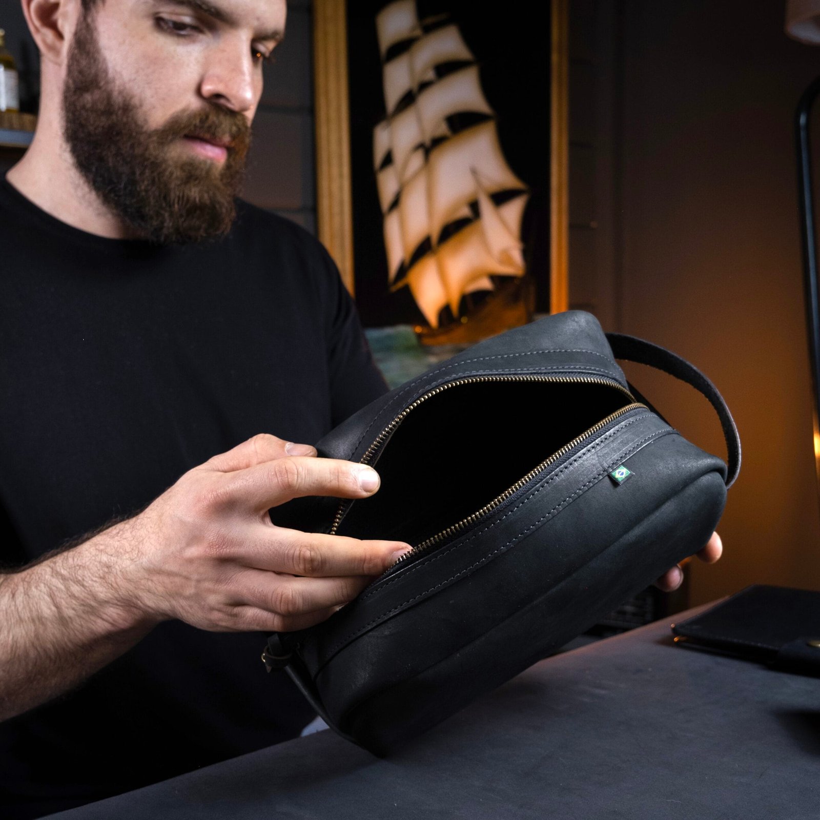 Necessaire em Couro Preta - Imagem 3